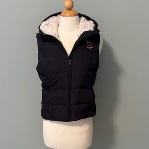 Hollister Navy Puffer Hooded Vest with Sherpa Lining